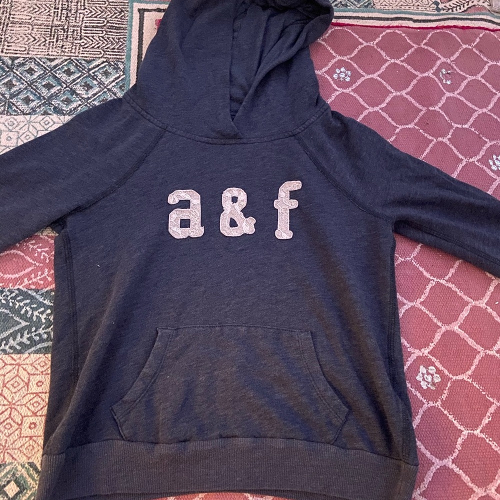 navy blue and silver Abercrombie kids hoodie